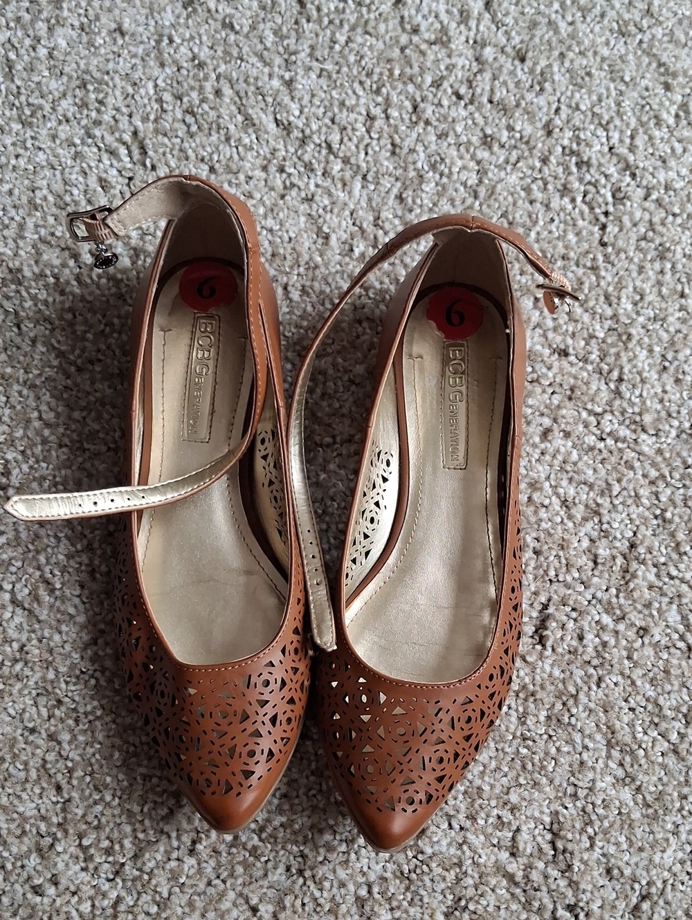 BCBGeneration Laser-Cut Tan Pointed Ankle-Strap